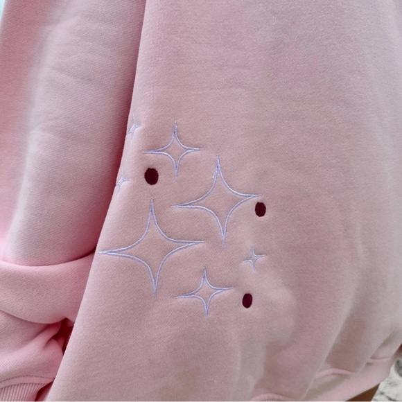 Pink Graphic Sweatshirt with Multicolor Stitching Detail - Picture 3 of 11